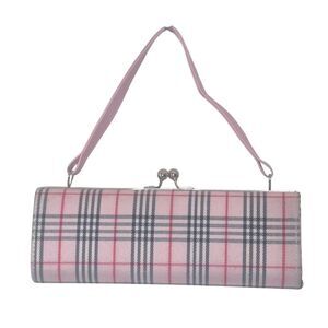 Pink Plaid Shoulder Mini Bag with Clasp Closure Oblong Preppy Twee Y2K